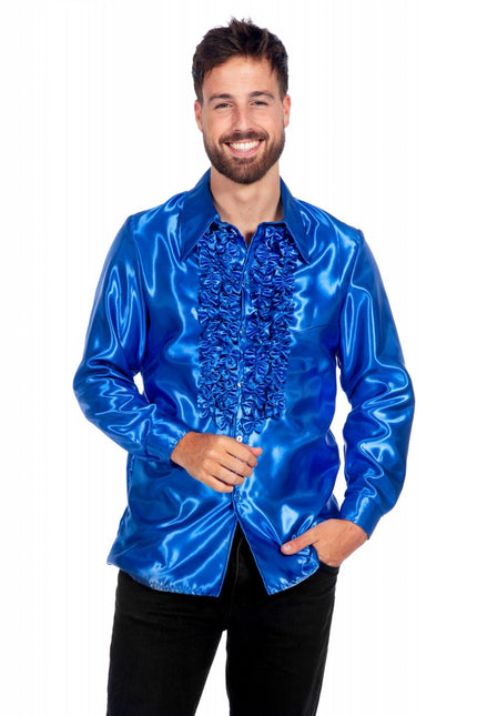Chemisier Disco à volants bleu