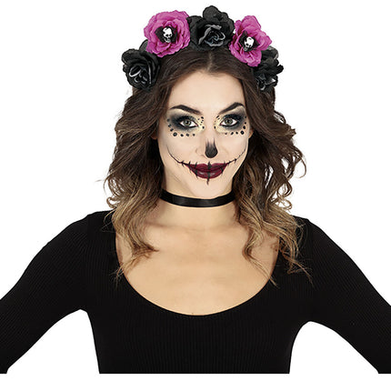 Bandeau d'Halloween noir et violet Fleurs