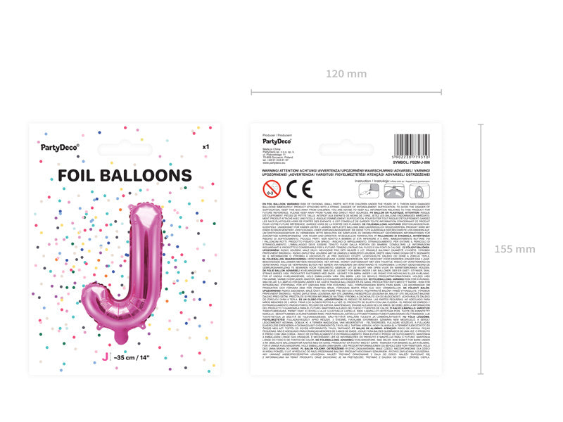 Ballon de baudruche Lettre J Rose Vide 35cm