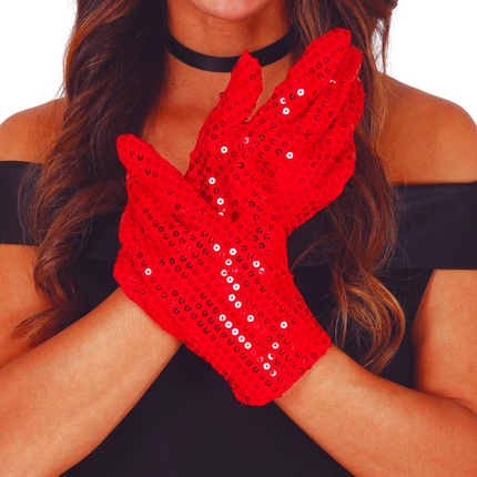 Gants rouges à paillettes 22cm