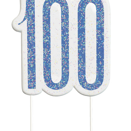 Bougie 100 ans bleu pailleté 8.5cm