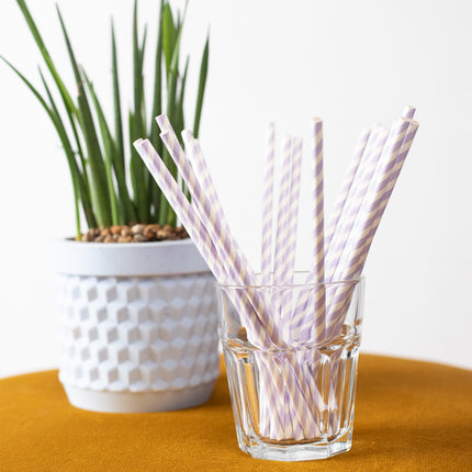 Pailles mauves rayées 19cm 20pcs
