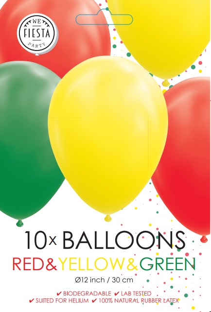 Ballons rouges jaunes verts 30cm 10pcs