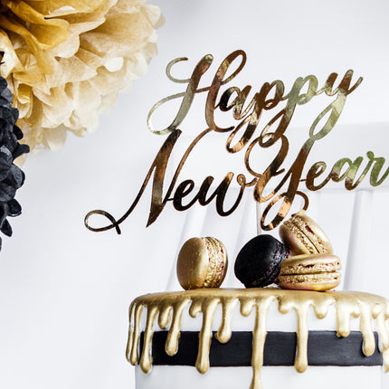 Décor de gâteau Bonne année doré 24cm