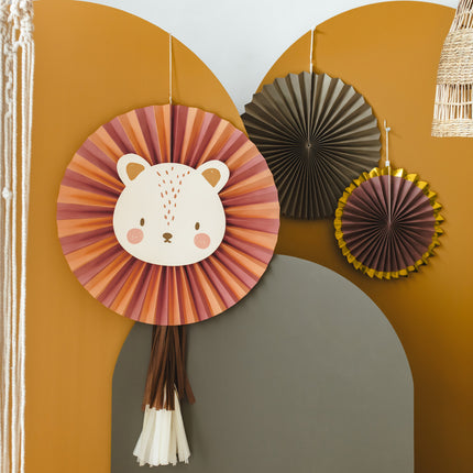 Eventails en papier Lion 3pcs