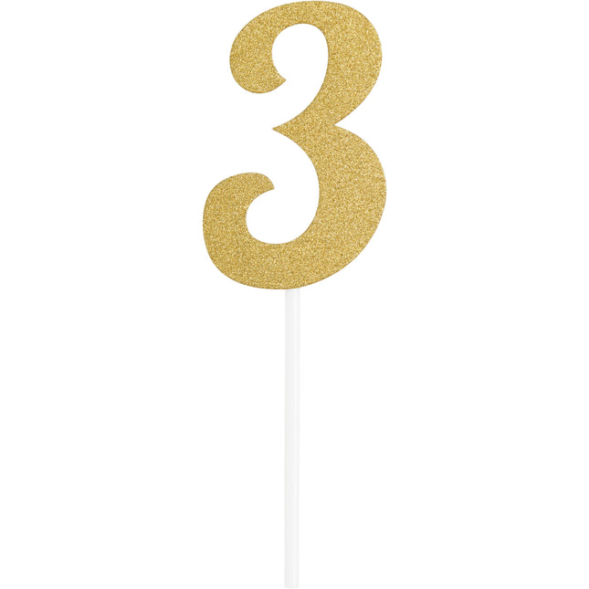 Décor de gâteau doré 3 ans 5x8cm