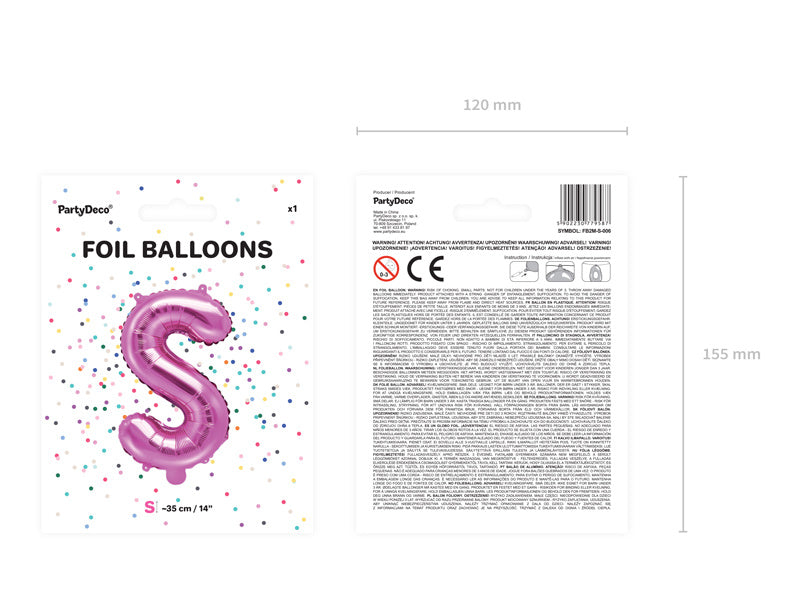 Ballon de baudruche Lettre S Rose Vide 35cm
