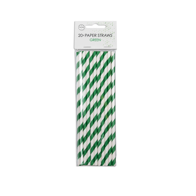Pailles en papier vertes rayées 19.7cm 20pcs