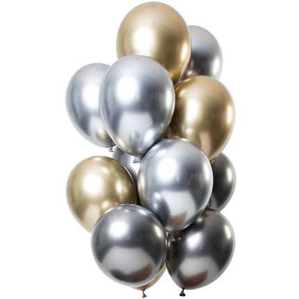 Ballons de baudruche argent, or et anthracite Mix Chrome 33cm 12pcs