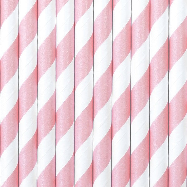 Pailles en papier rose clair blanc 19.5cm 10pcs