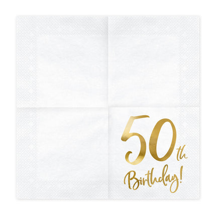 Serviettes 50 ans blanches 33cm 20pcs