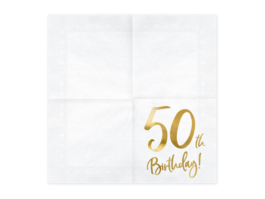 Serviettes 50 ans blanches 33cm 20pcs
