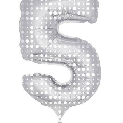 Ballon de baudruche Number 5 Silver Dots XL 86cm vide