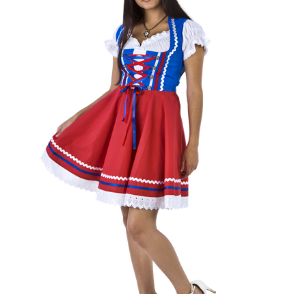 Robe Dirndl Oktoberfest Rouge Bleu Dames 2 Pièces