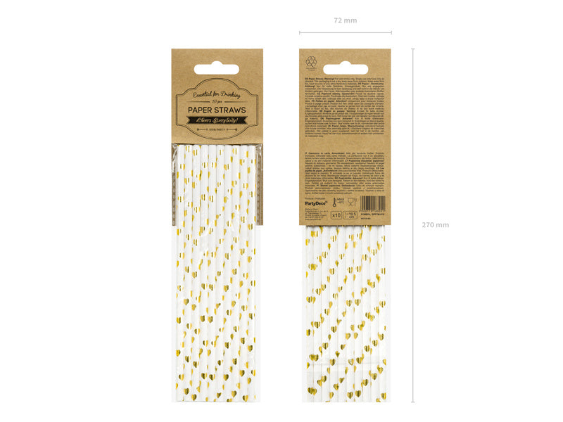 Pailles en papier Coeurs d'or 19.5cm 10pcs