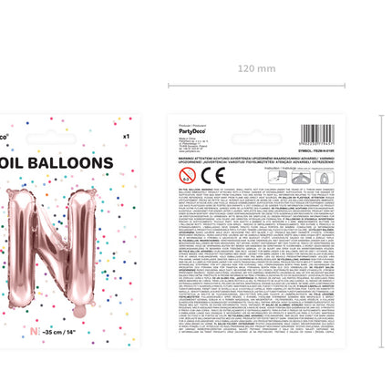 Ballon de baudruche Lettre N Rose Or Vide 35cm
