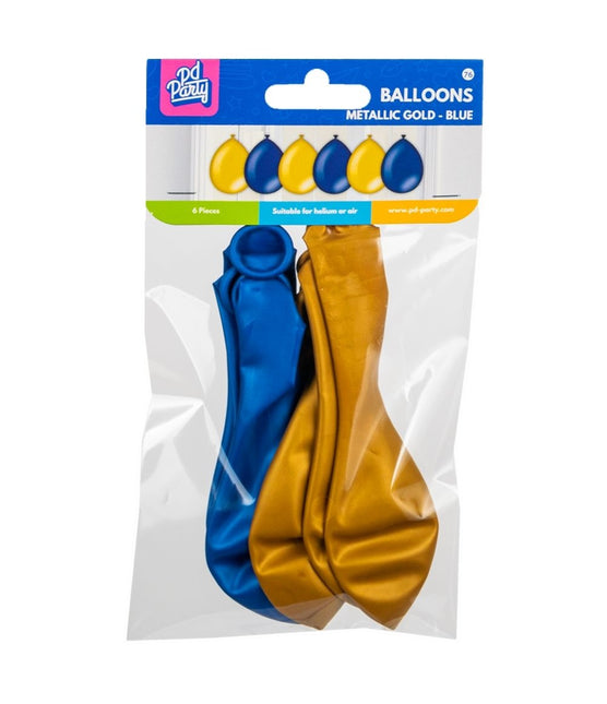Ballons de baudruche bleus dorés métalliques 30cm 6pcs