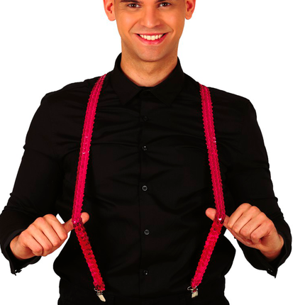Fuchsia Bretelles Paillettes Hommes 72cm