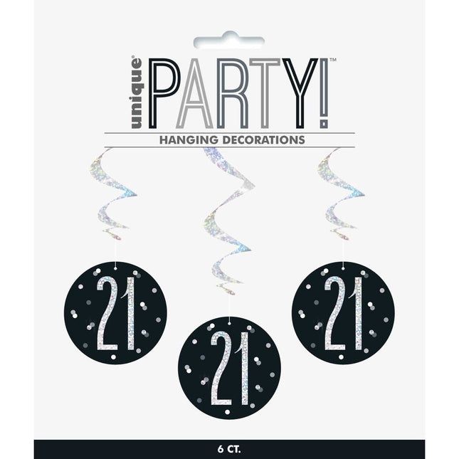 Décoration suspendue 21 ans Noir 81cm 6pcs