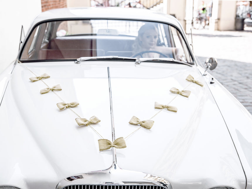 Ensemble de décoration de voiture - nœuds en toile de jute pour mariage