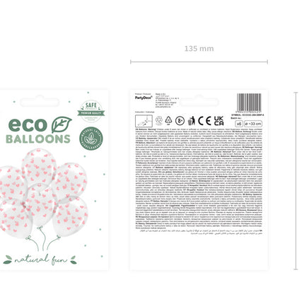 Ballons blancs Coeurs roses clairs 33cm 6pcs