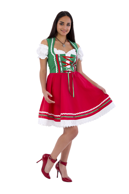Robe Dirndl Oktoberfest Rouge Vert Dames 2 Pièces