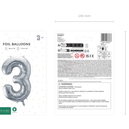 3 Year Figure Balloon Silver Empty 72cm