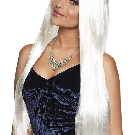 Perruque cheveux longs blanche