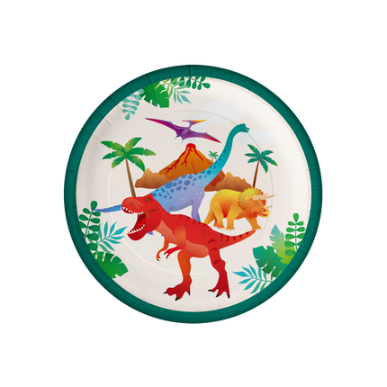 Assiettes Dino colorées 23cm 8pcs