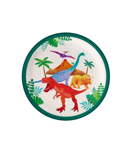 Assiettes Dino colorées 23cm 8pcs