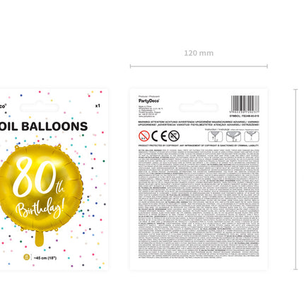 Ballon à l'hélium 80Th Birthday Or Vide 45cm