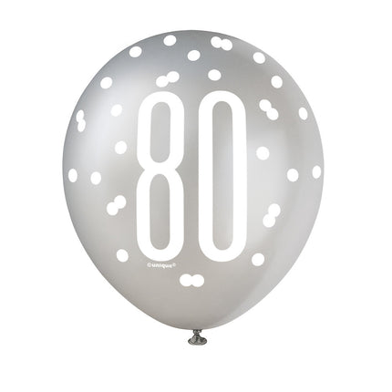 Ballons 80 Years Dots Black 30cm 6pcs