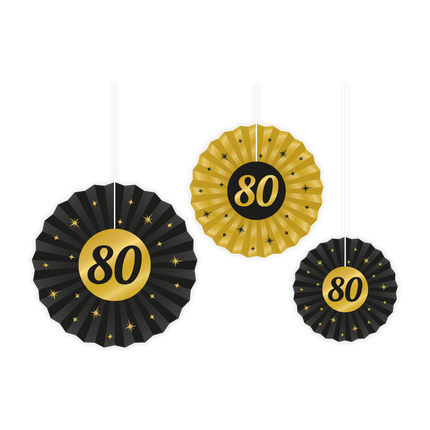 Ensemble d'éventails en papier 80 ans 20-40cm 3 pièces