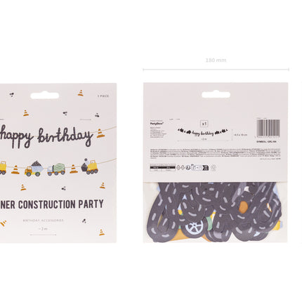 Guirlande de lettres Happy Birthday Véhicules de construction 2m