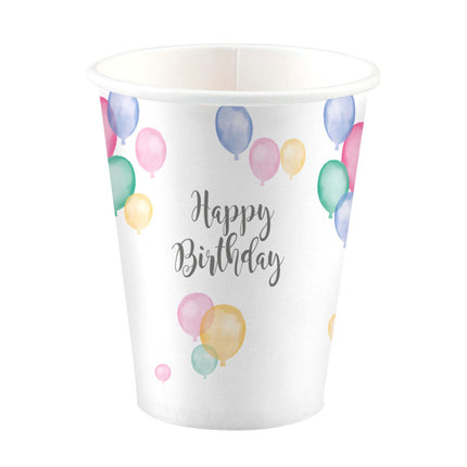 Gobelets Happy Birthday 250ml en carton 8pcs