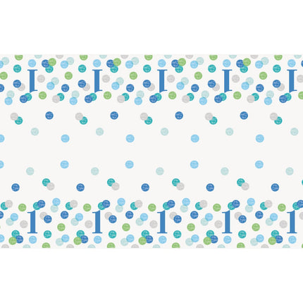 Nappe d'anniversaire 1 an Blue Dots 2.13m