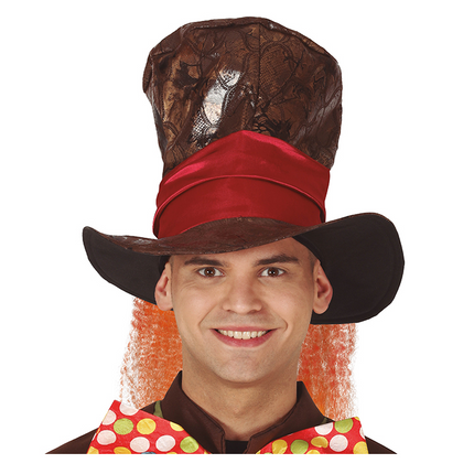 Chapeau haut marron Bandeau rouge