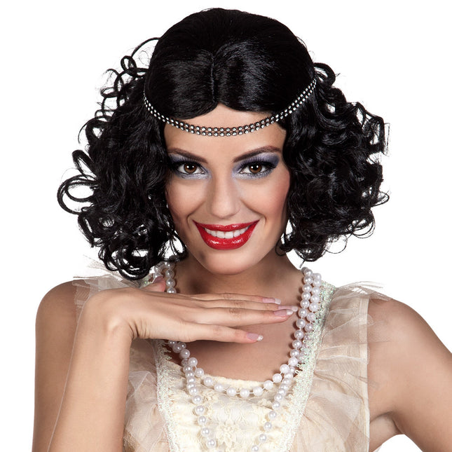 Perruque noire Flapper avec bandeau
