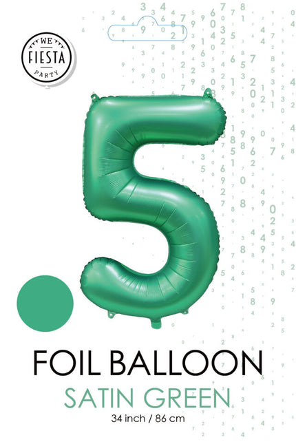 Ballon numéro vert 5 ans brillant 86cm