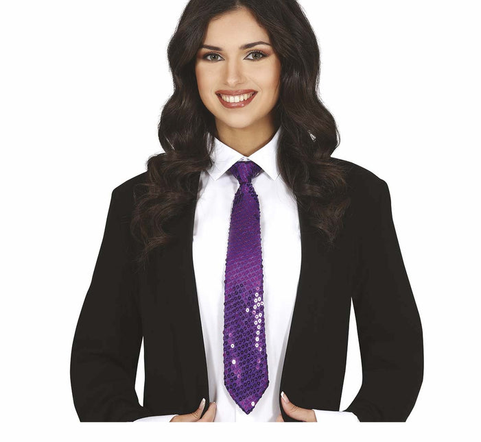 Cravate lilas paillettes 35cm