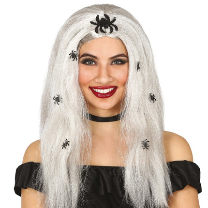 Perruque d'Halloween Fausses Araignées Grises