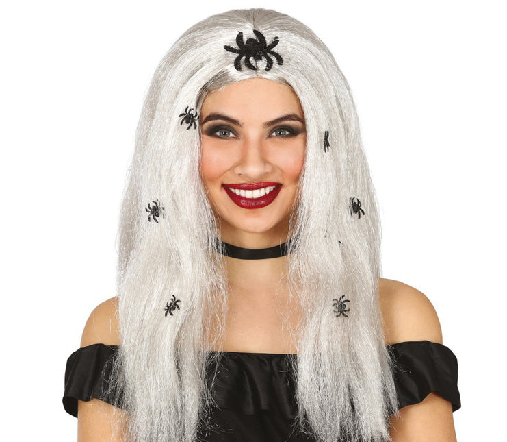 Perruque d'Halloween Fausses Araignées Grises
