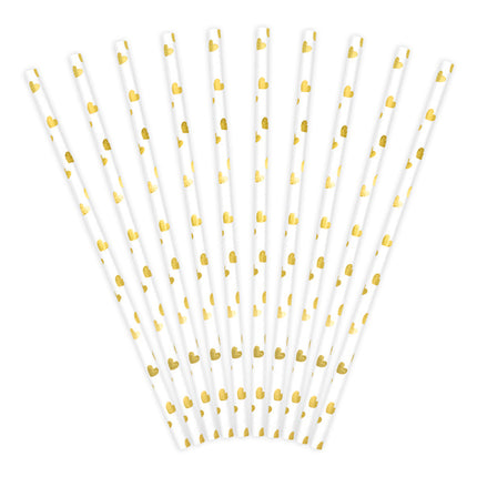 Pailles en papier Coeurs d'or 19.5cm 10pcs