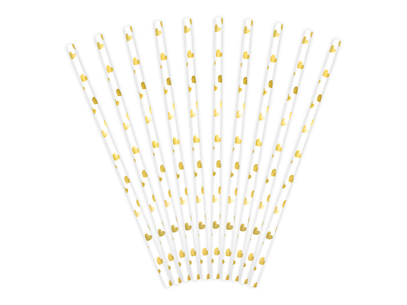 Pailles en papier Coeurs d'or 19.5cm 10pcs
