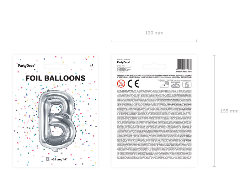 Ballon de baudruche Lettre B Argent Vide 35cm
