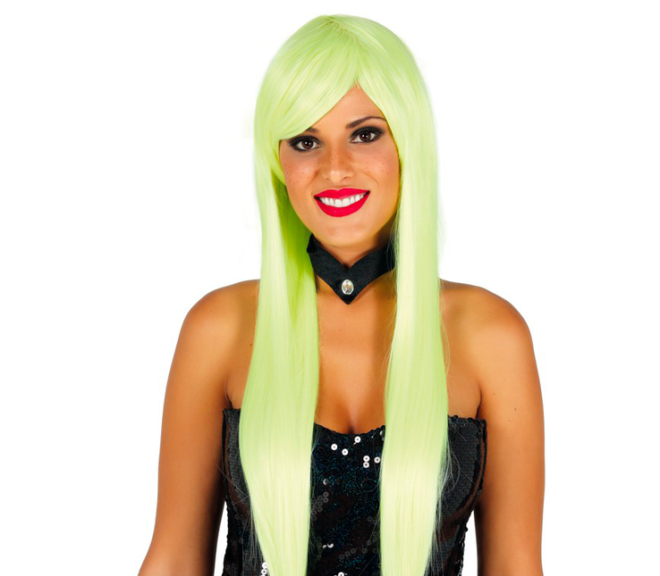 Perruque verte néon cheveux longs