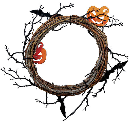 Couronne d'Halloween Citrouilles et chauves-souris 30cm