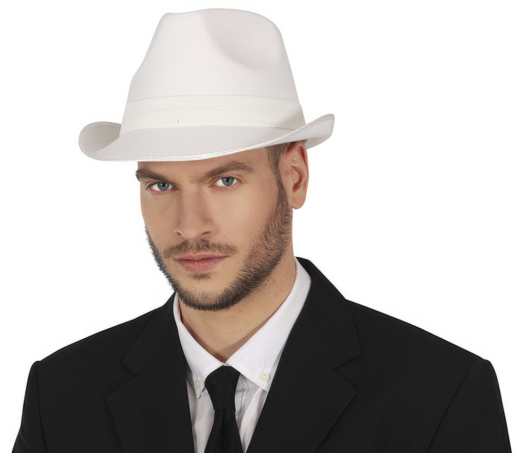 Chapeau de gangster blanc avec bande