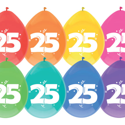 Ballons 25 ans colorés 30cm 8pcs