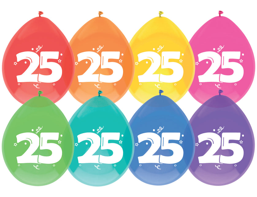 Ballons 25 ans colorés 30cm 8pcs